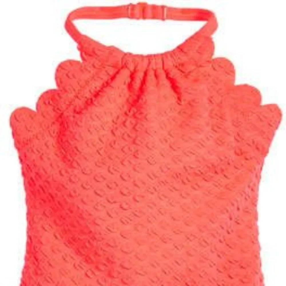 Kate Spade New York Scalloped Textured Halter Swimsuit NWT